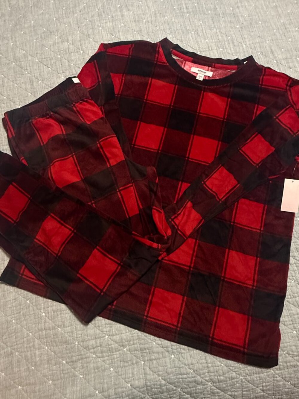 Sonoma Red/Black Buffalo Check Plaid Soft Fleece Pajama Set LS Sz L NWT